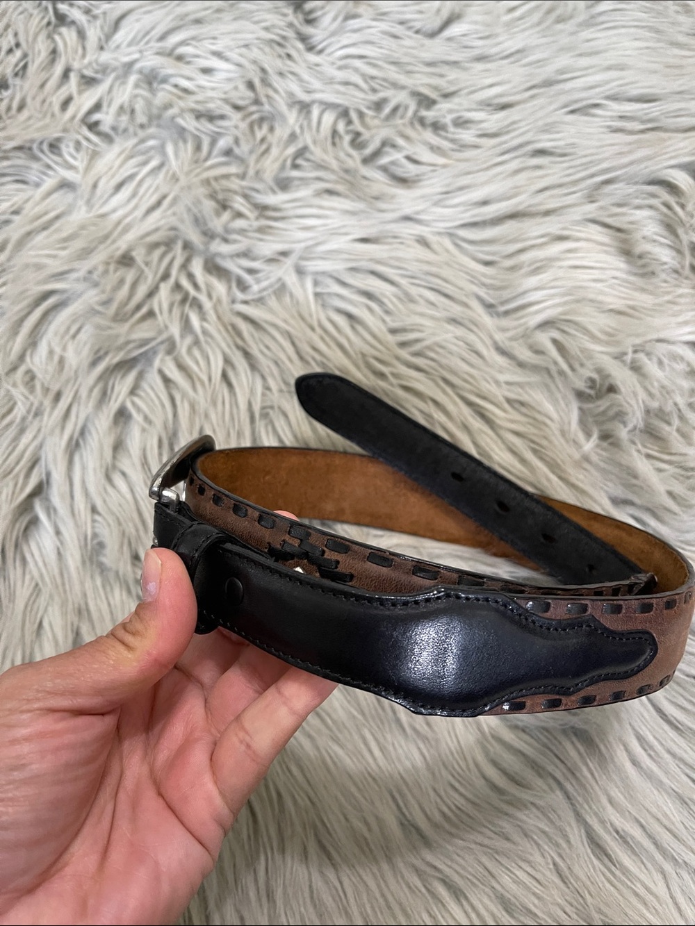 Resistol Two-Tone Brown and Black Leather Belt with Decorative Stitching